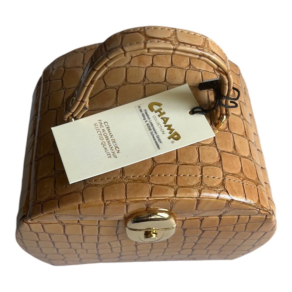 Champ Tan Crocodile Embossed Faux Leather Jewelry Travel Case Purse NWT - Picture 3 of 11